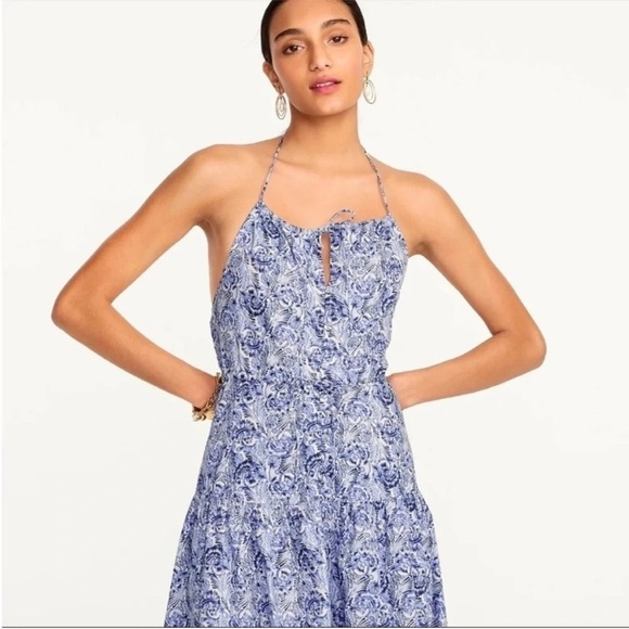 J. Crew Collection Anguilla Halter Maxi Dress Blue Floral - Picture 2 of 10